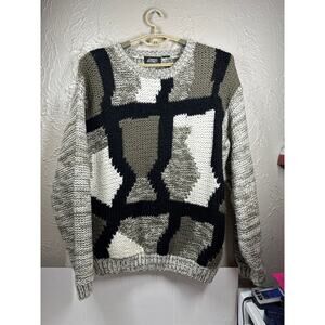 Vintage Street Scenes Knit Geometric Acrylic Sweater Multi Colored Mens Size‎ M